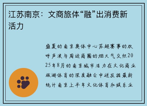 江苏南京：文商旅体“融”出消费新活力